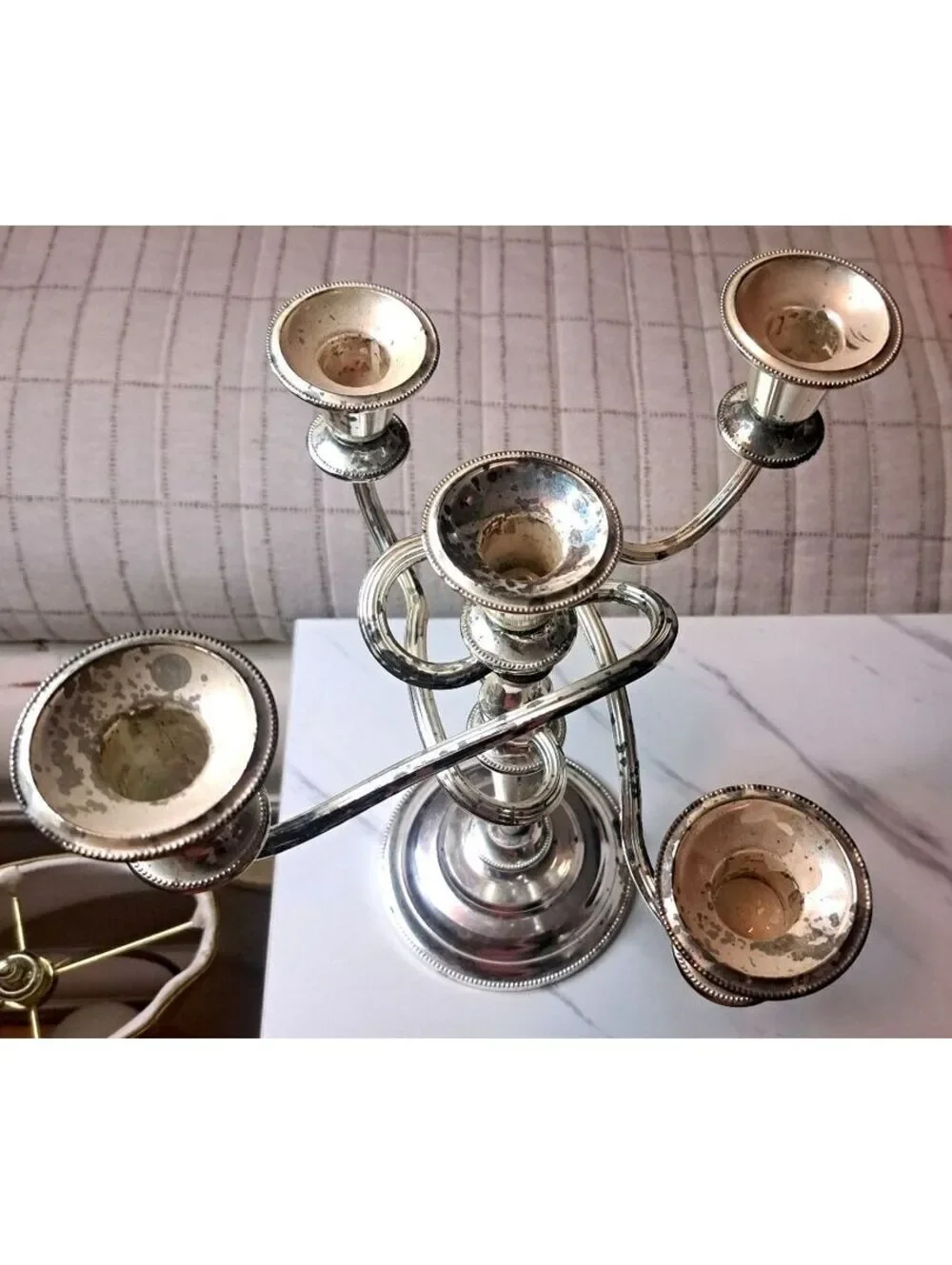 Vintage Silver Tone 5-Arm Adjustable Candelabra/Candle Holder 11